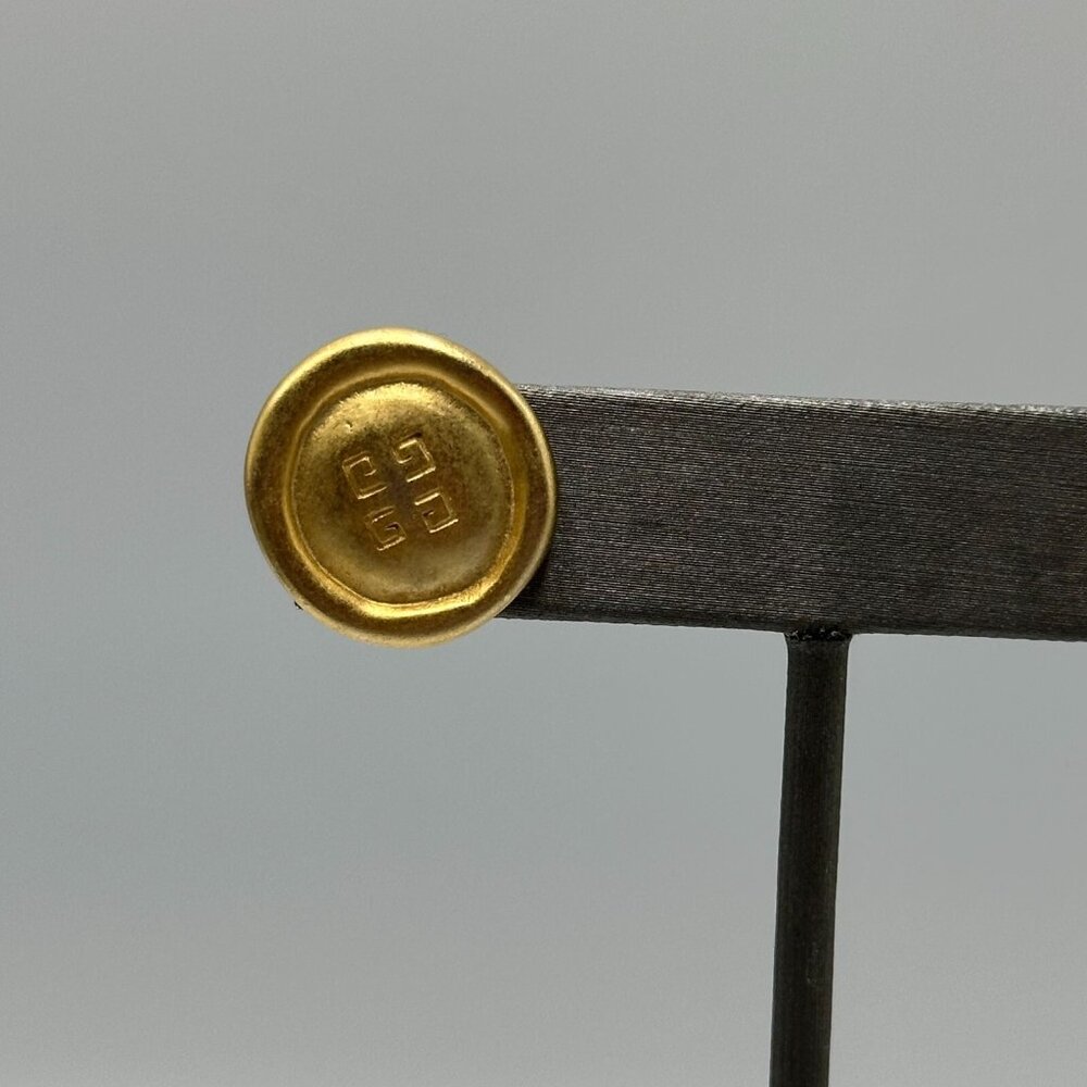 Vintage Givenchy Earrings Gold Tone Studs Pierced Round Button 4G Logo Matte - Picture 3 of 10